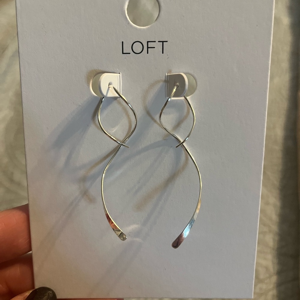 LOFT Silver Twist pull through earrings NWT